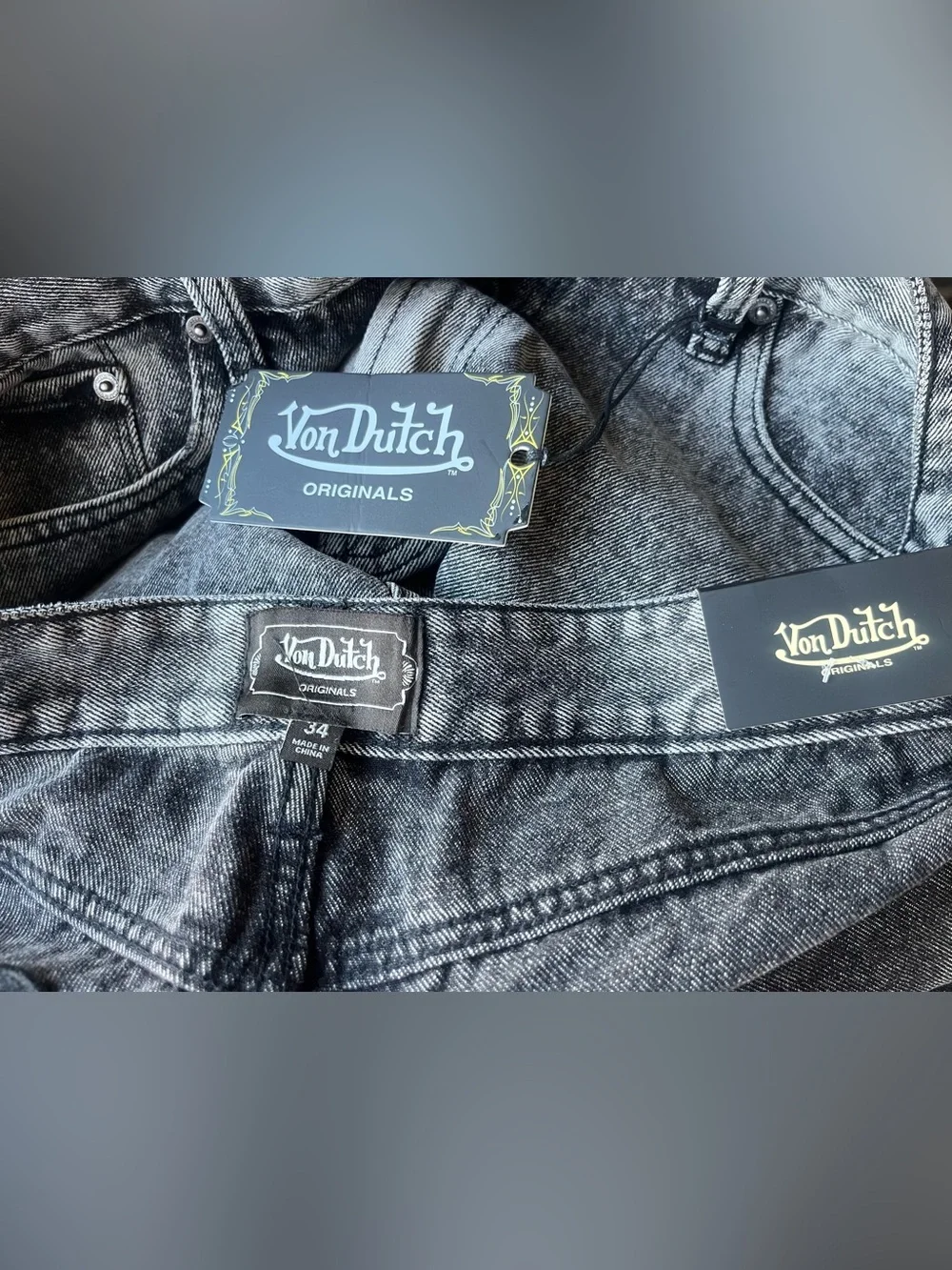Von Dutch Baggy Long Black Denim Y2K Jorts Men’s Size 34 & 36